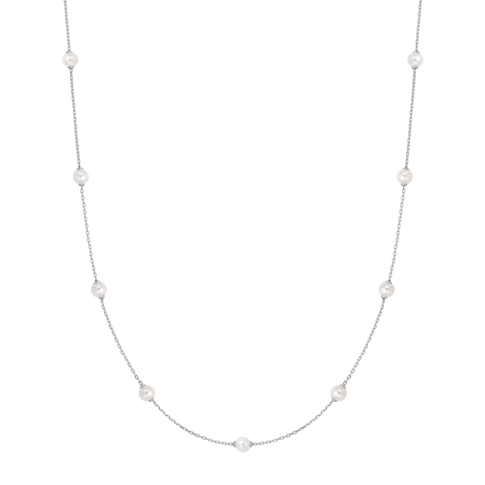 Silver Shell Pearl Station Chain Necklace