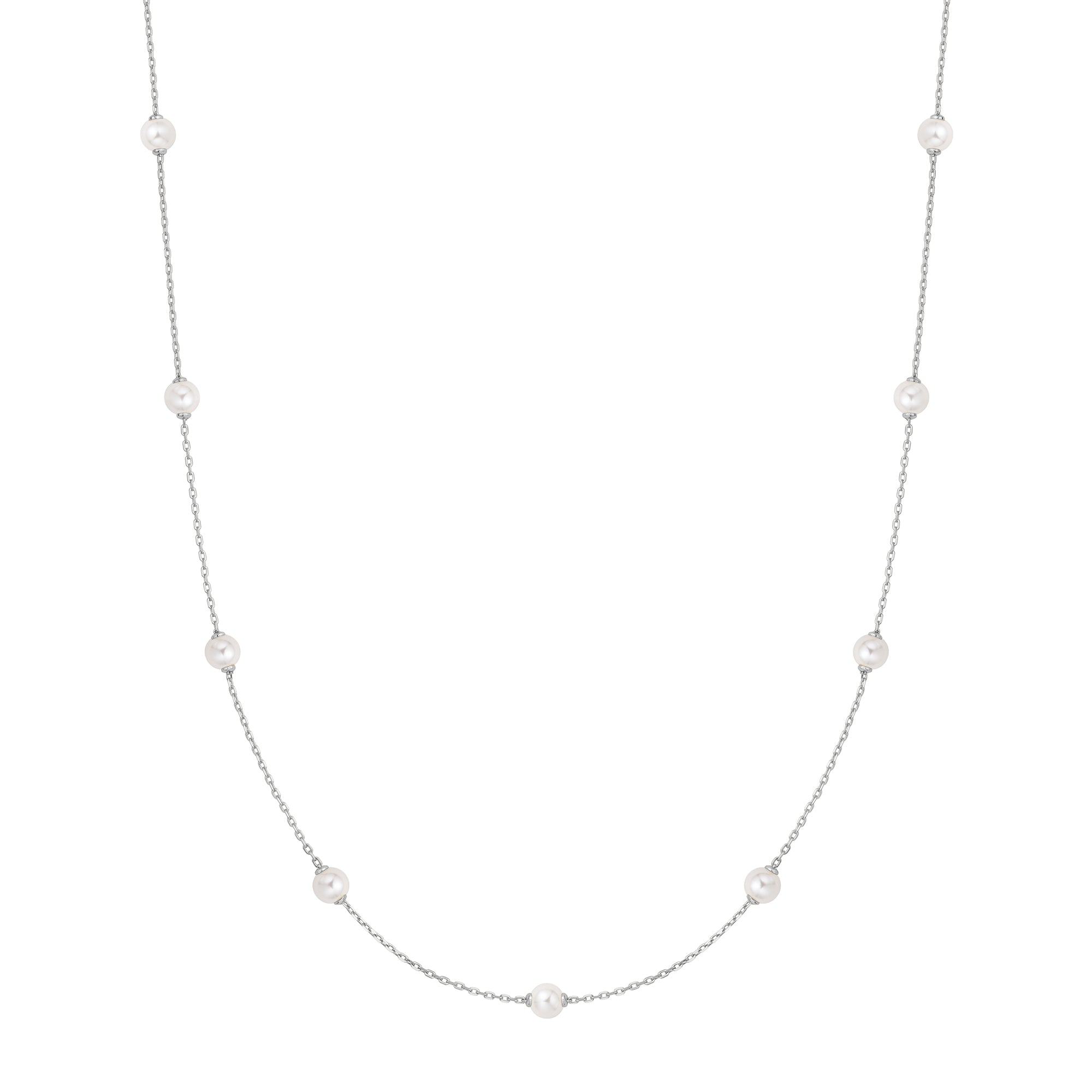 Silver Shell Pearl Station Chain Necklace