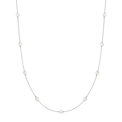 Silver Shell Pearl Station Chain Necklace