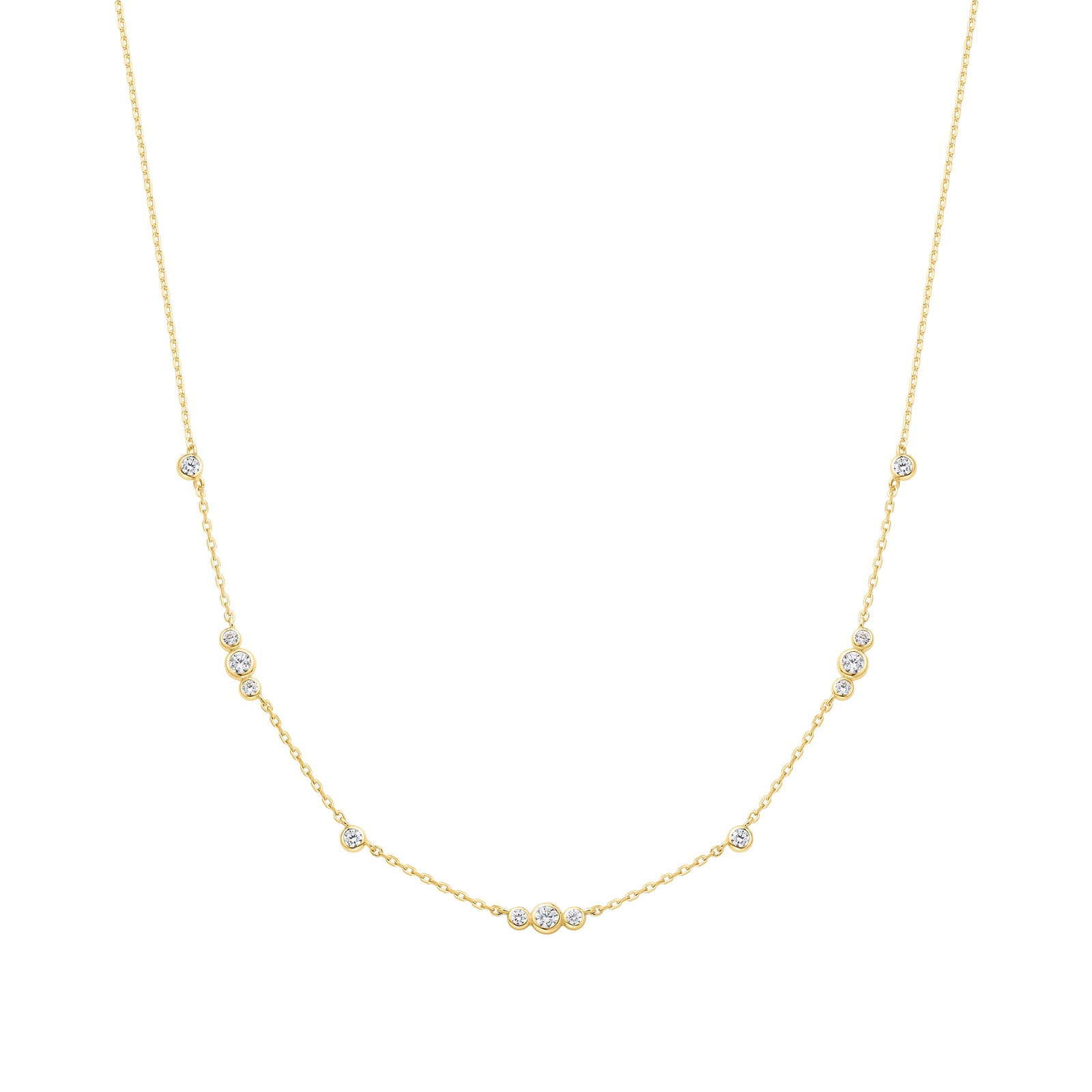 Gold Sparkling Bezel Cubic Zirconia Station Necklace