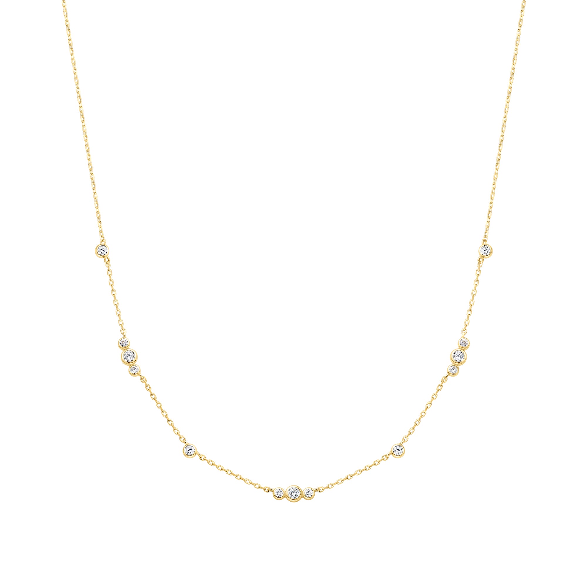 Gold Sparkling Bezel Cubic Zirconia Station Necklace