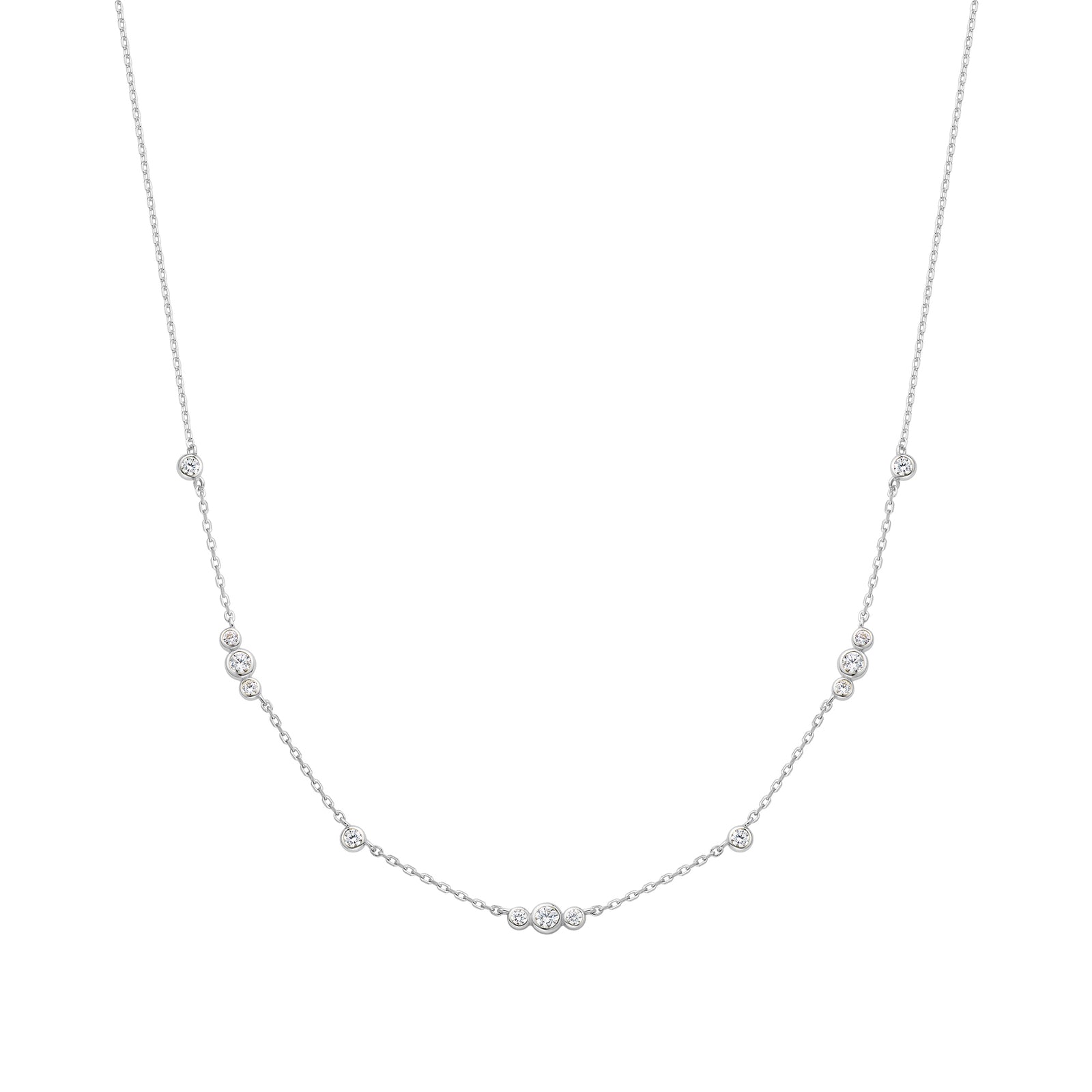 Silver Sparkling Bezel Cubic Zirconia Station Necklace