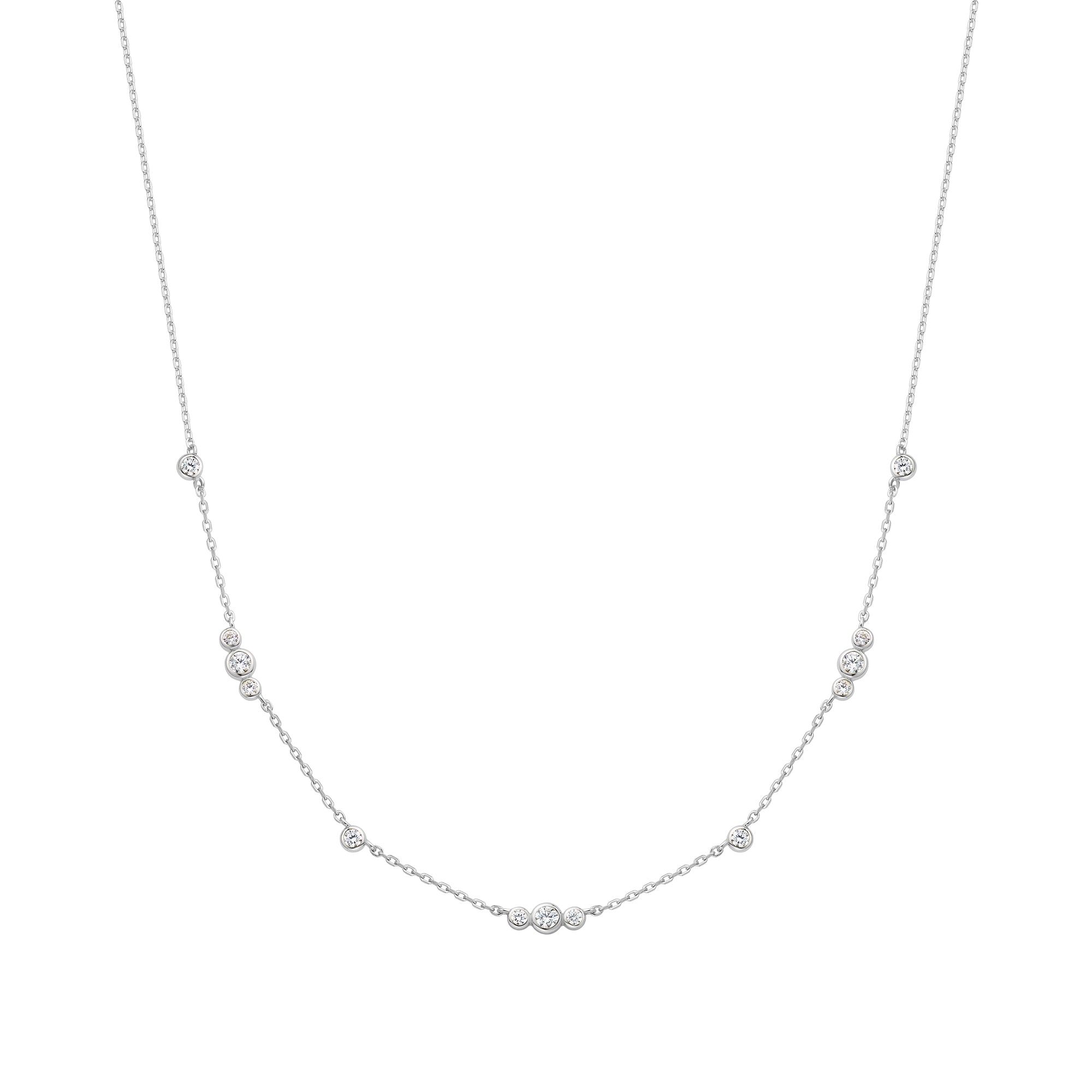 Silver Sparkling Bezel Cubic Zirconia Station Necklace