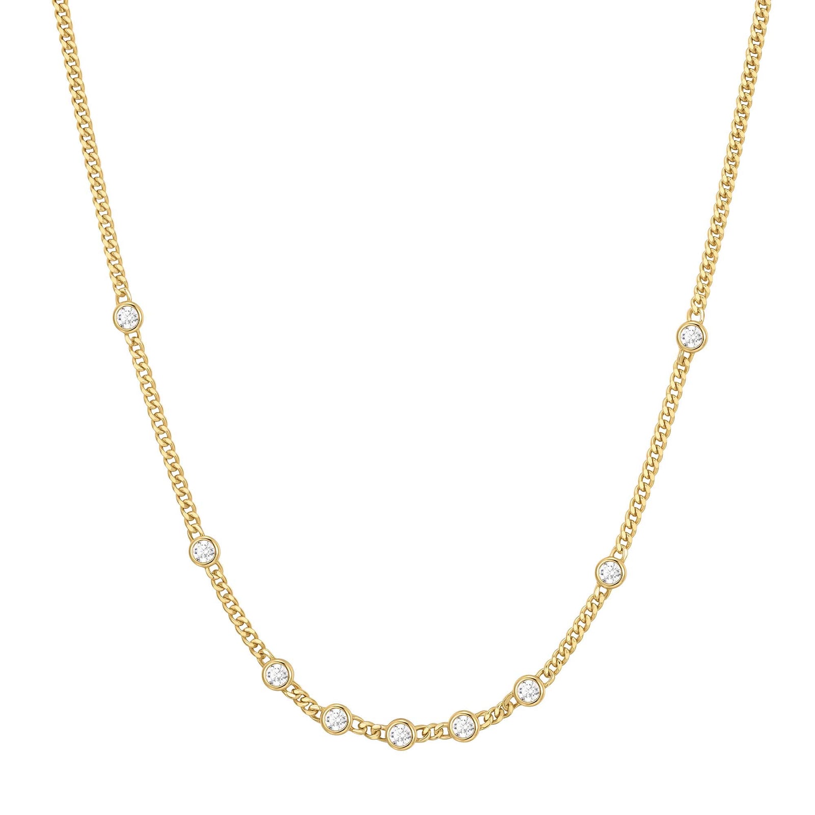 Gold Multi Station Round Stone Chain Necklace