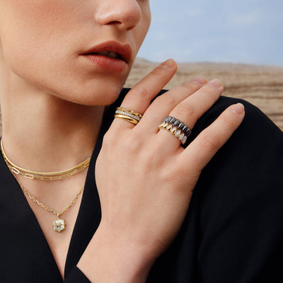 Two-Tone Sparkling Puffy Spike Ring