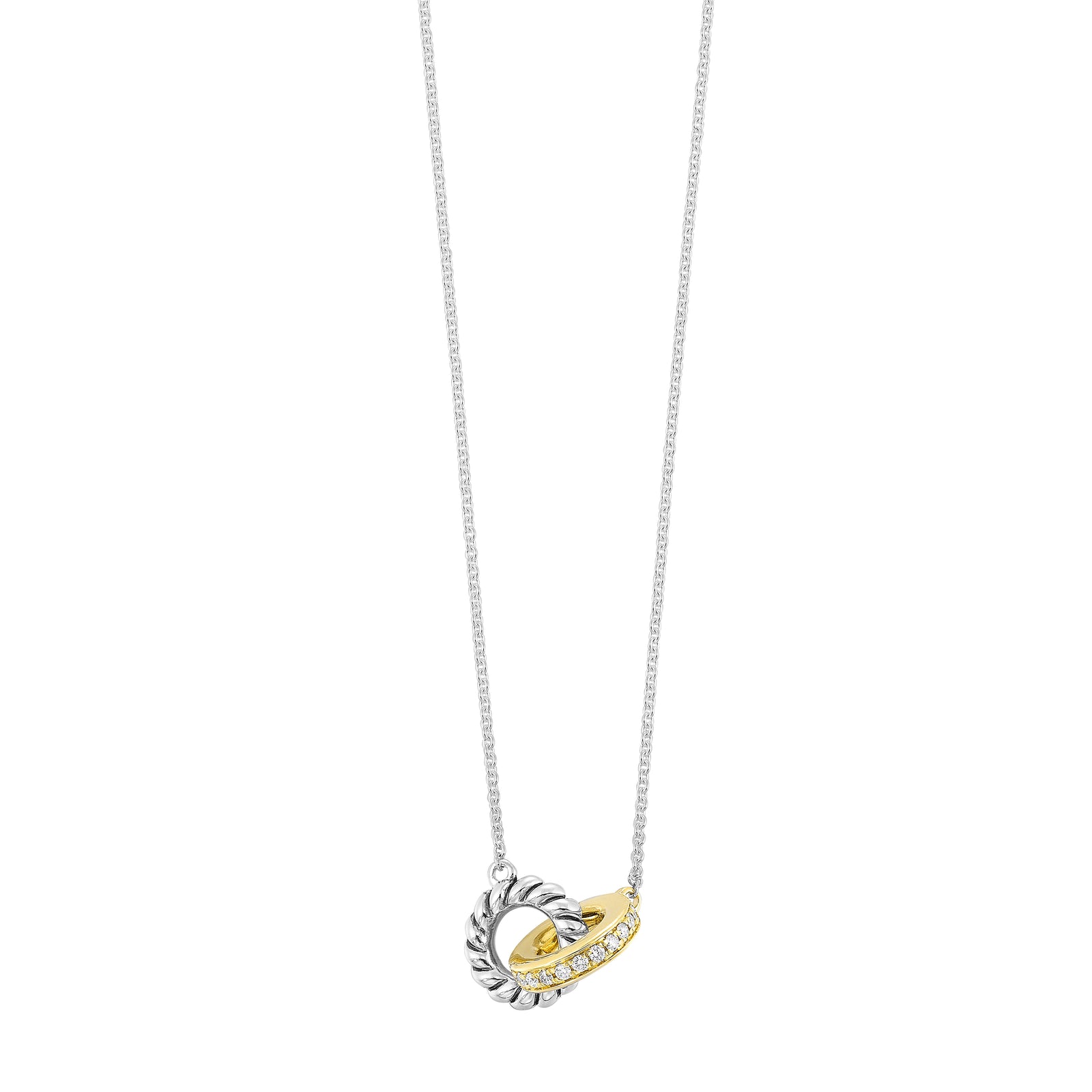 14K Yellow Gold and Sterling Silver Interlocking Diamond Pendant