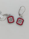Block "O" Leverback Crystal Earrings - Red Outer Clear Inner