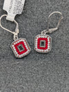 Block "O" Leverback Crystal Earrings - Clear Out Red In