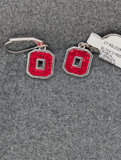 Block "O" Leverback Crystal Earrings - ALL RED
