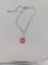Block "O" Paperclip Chain Adjustable Bracelet - ALL RED