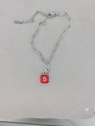 Block "O" Paperclip Chain Adjustable Bracelet - ALL RED