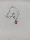 Block "O" Pendant on Brass Rhodium Chain - ALL RED
