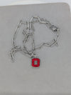 Block "O" Pendant on Paperclip Chain - ALL RED