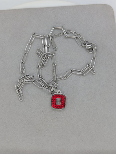 Block "O" Pendant on Paperclip Chain - ALL RED