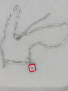 Block "O" Pendant on Paperclip Chain - Red Outer Clear Inner