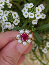Pearl & Ruby Flower Ring