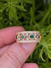 Wide Emerald and Diamond Fashion Ring
