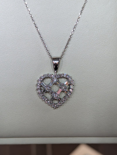 10k White Gold chain with Diamond Heart Pendant