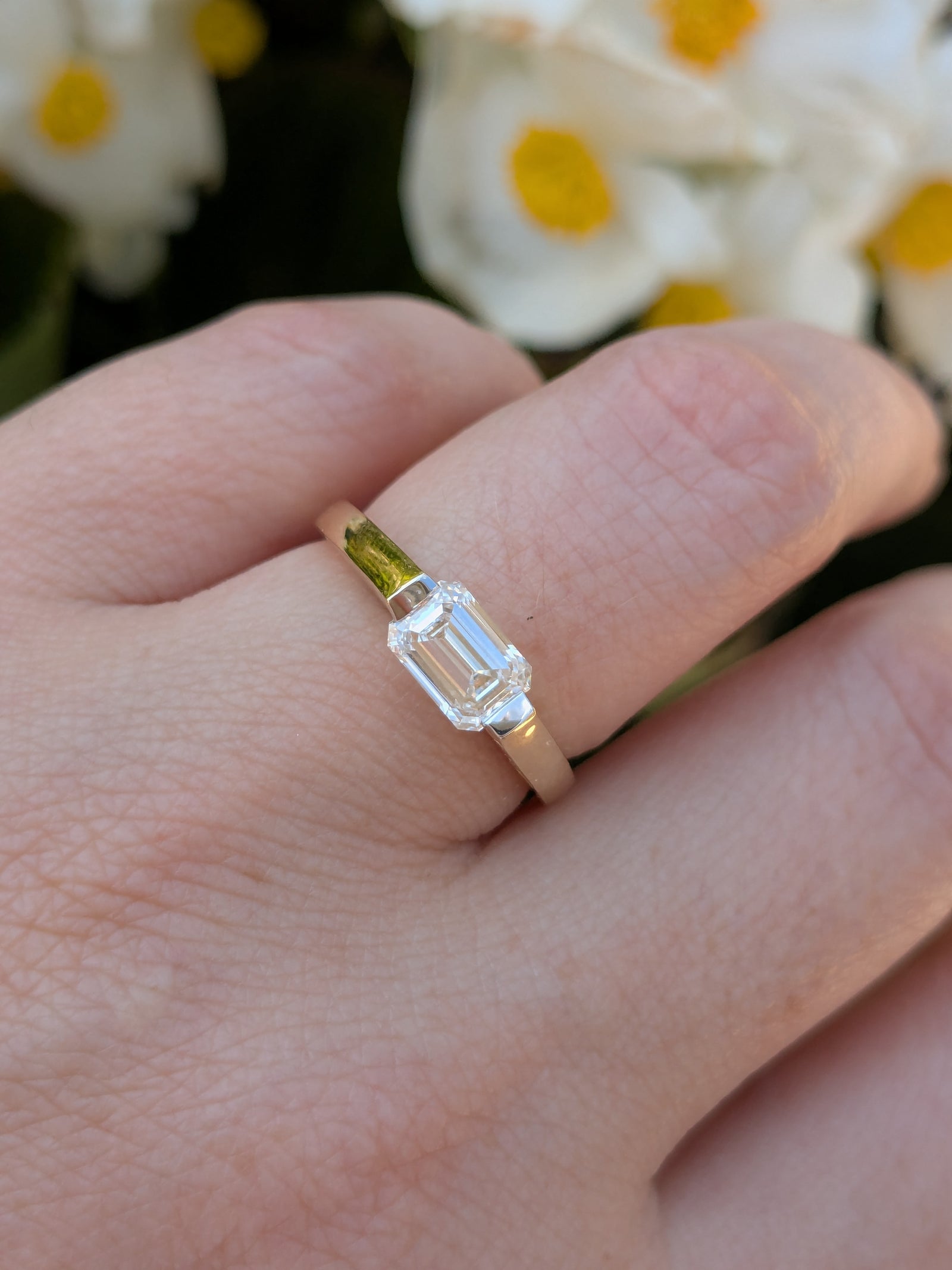 Sideways Diamond Emerald Cut Ring