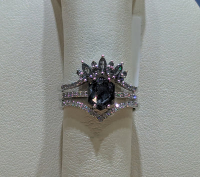 INCREDIBLE 14k White Gold Salt & Pepper Wedding Set