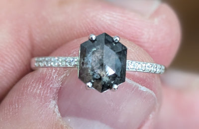 INCREDIBLE 14k White Gold Salt & Pepper Wedding Set