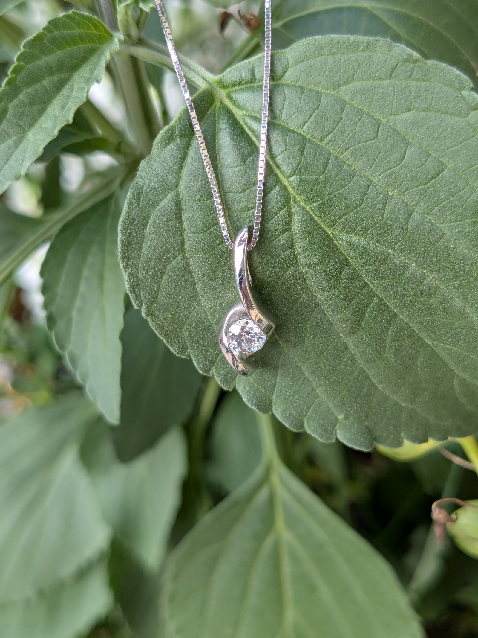 Twisted Diamond Solitaire Pendant on 18" Chain Necklace