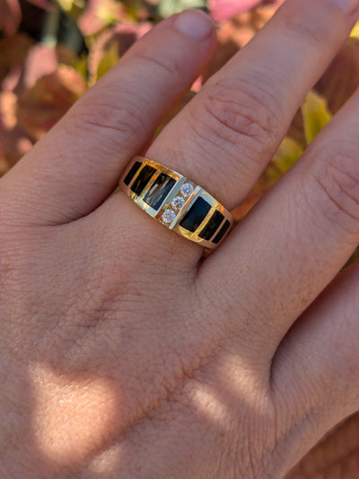 Onyx and Diamond Bar Set Ring