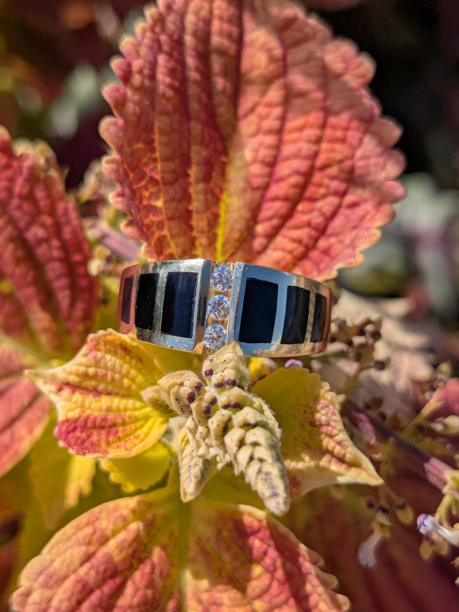 Onyx and Diamond Bar Set Ring