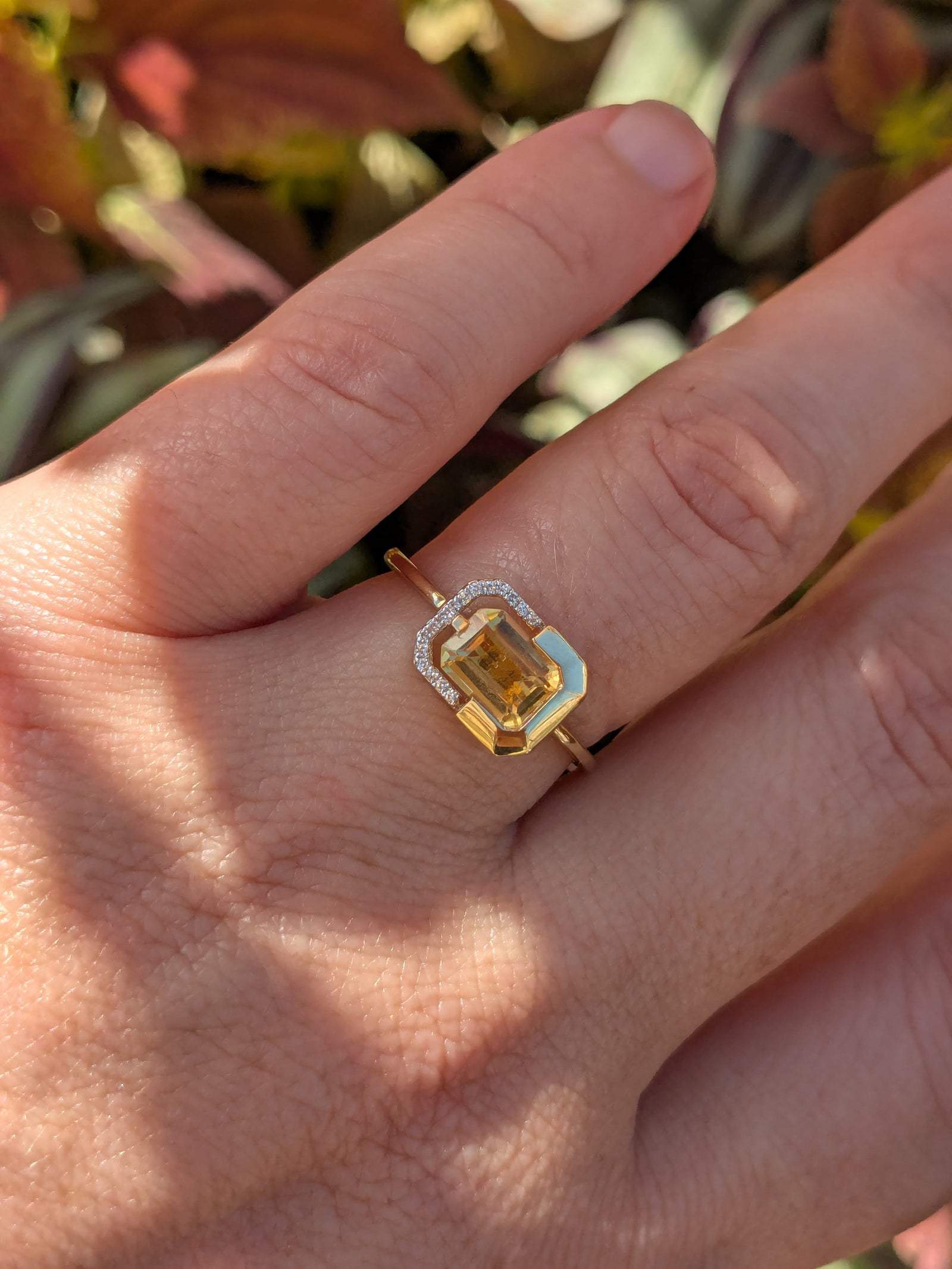 Bezel Set Sideways Citrine Ring
