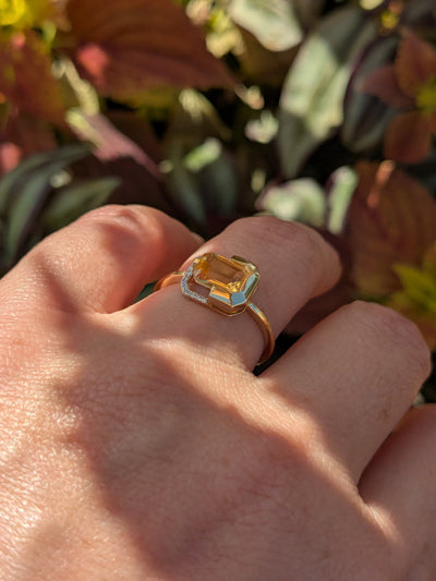 Bezel Set Sideways Citrine Ring
