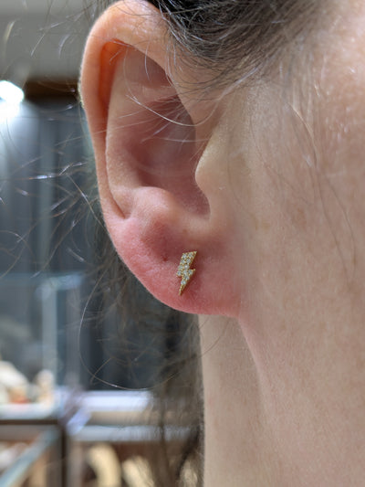 Diamond Thunder Bolt Micro Stud Earrings