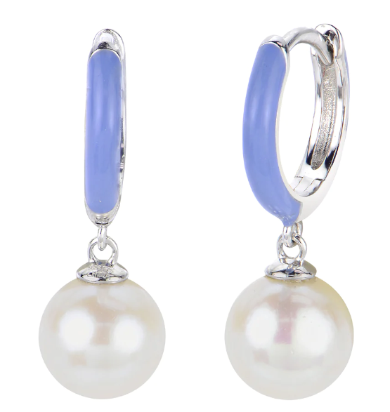 Periwinkle Enamel Freshwater Pearl Earrings