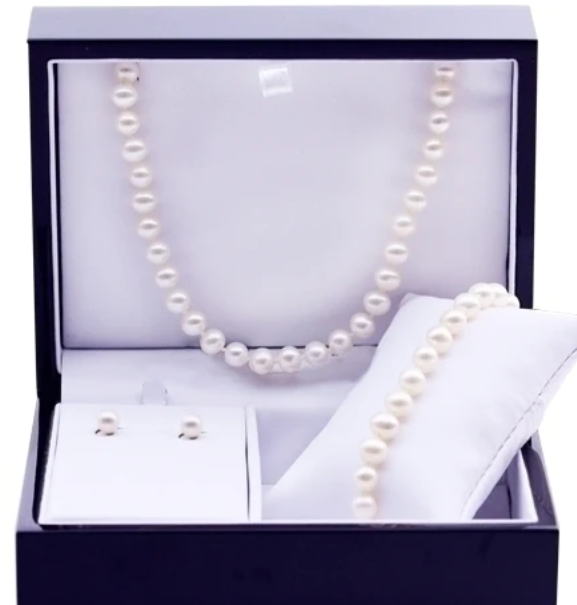 Sterling Silver Freshwater Pearl Wood Box Gift Set