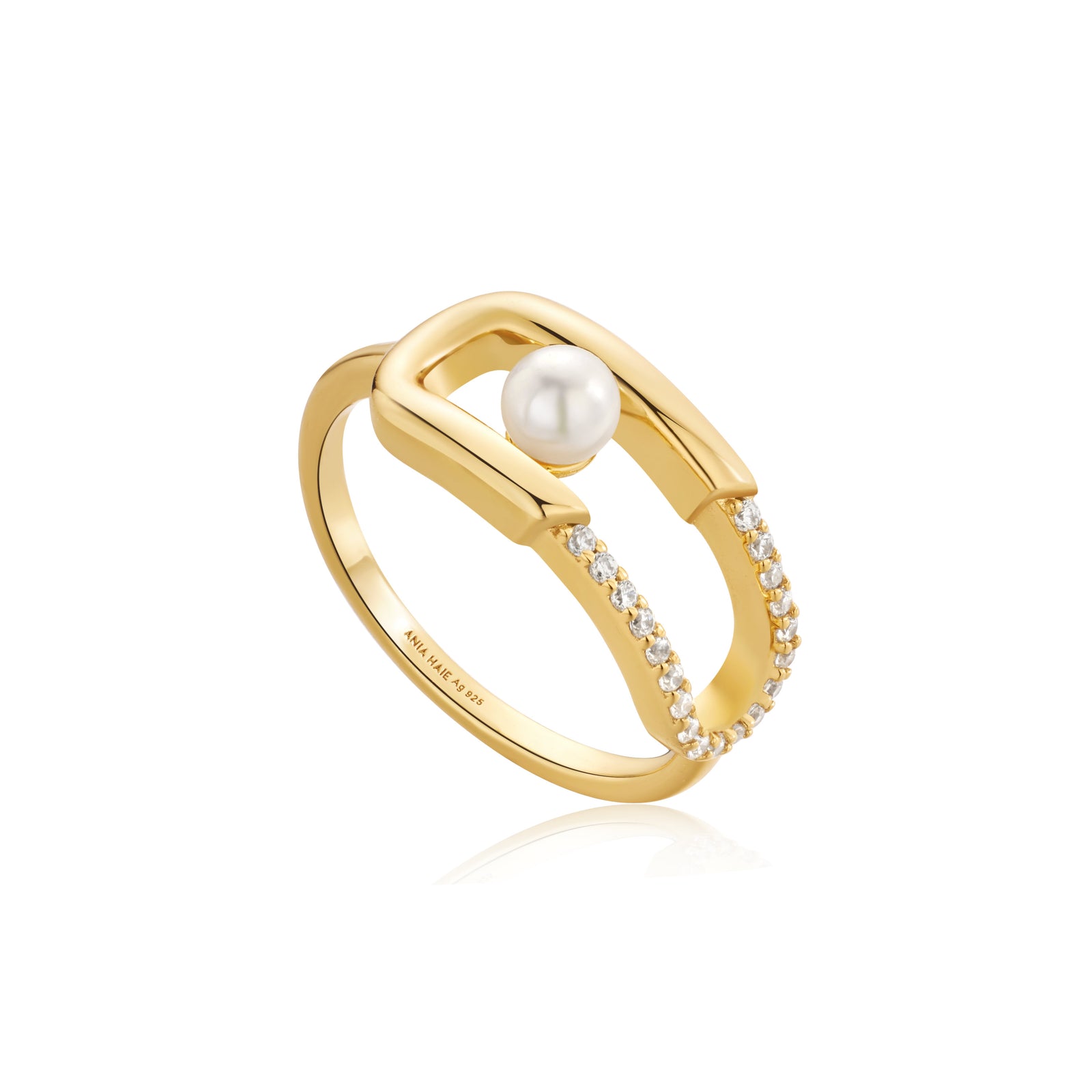 Gold Shell Pearl Sparkle Interlock Ring