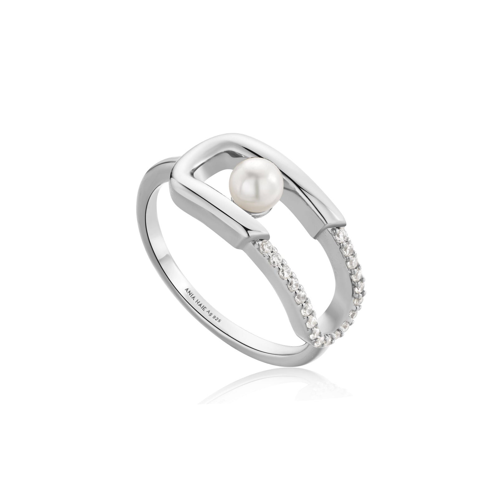 Silver Shell Pearl Sparkle Interlock Ring