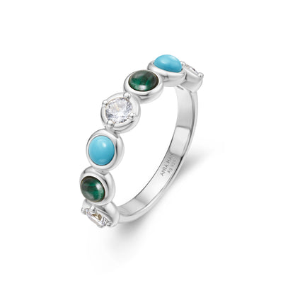 Silver Bezel Malachite and Lab Created Turquoise Ring
