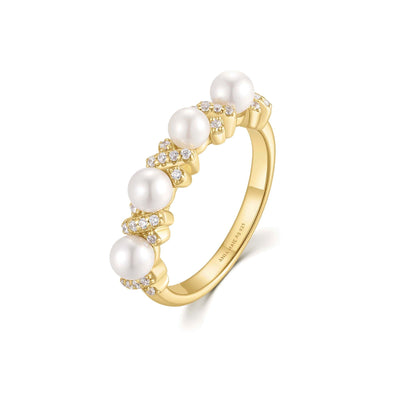 Gold Sparkling Braided Shell Pearl Ring