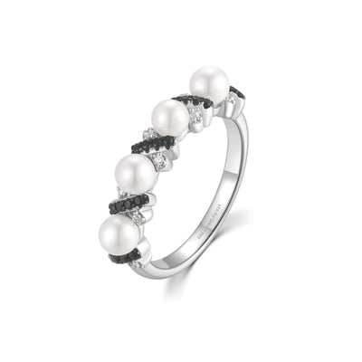 Two-Tone Sparkling Braided Shell Pearl Ring