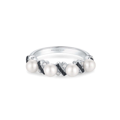 Two-Tone Sparkling Braided Shell Pearl Ring