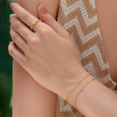 Gold Starburst Zig-Zag Beaded Ring