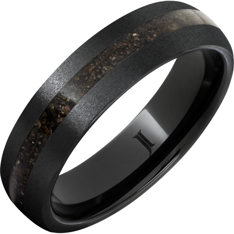 Black Diamond Ceramic™ Ring with Grey Dinosaur Fossil Bone Inlay