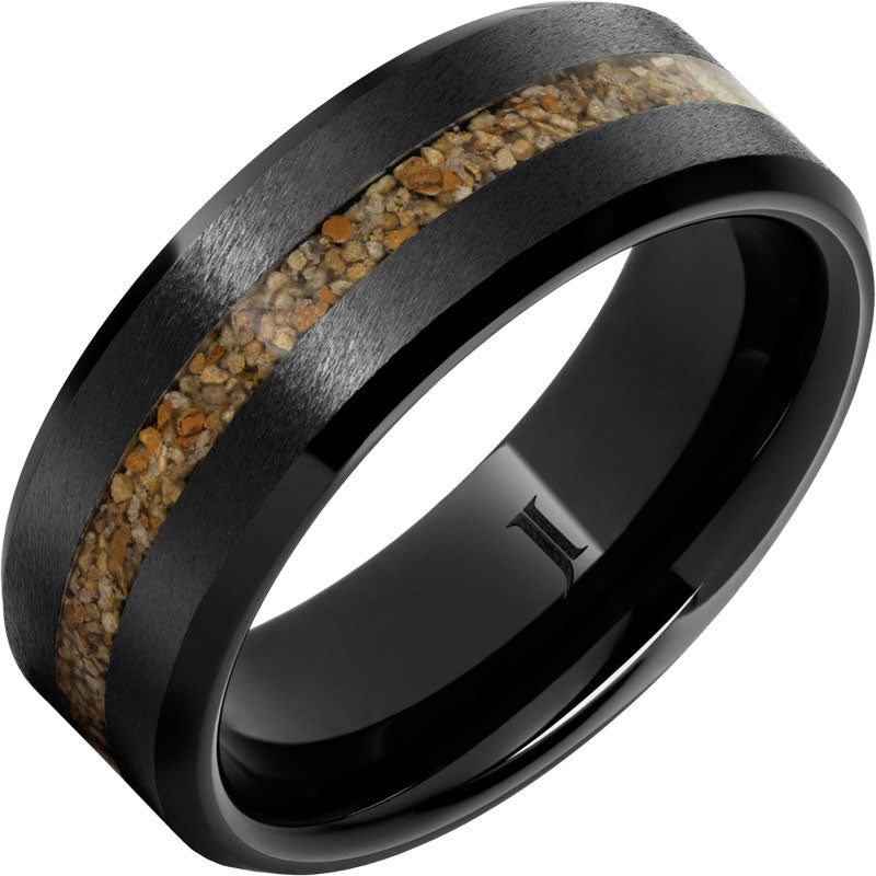 Black Diamond Ceramic™ Ring with Brown Dinosaur Fossil Bone
