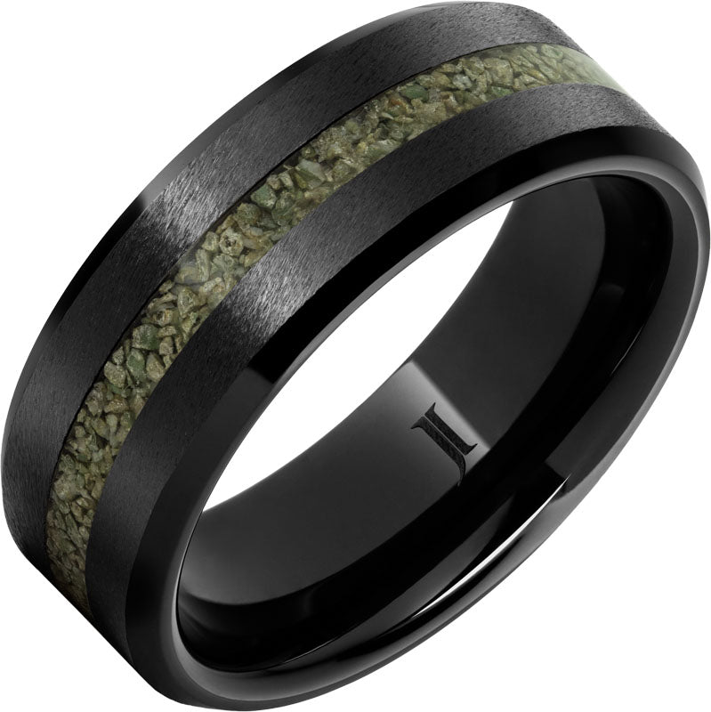 Black Diamond Ceramic™ Ring with Rare Green Fossil Dinosaur Bone Inlay
