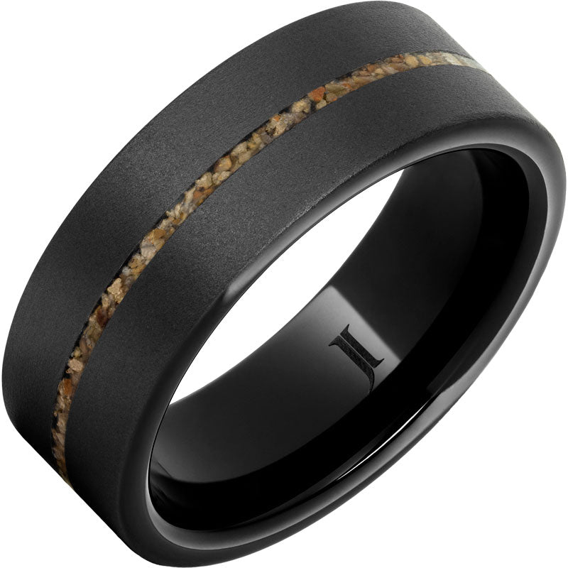 Black Diamond Ceramic™ ring with Brown Dinosaur Fossil Inlay