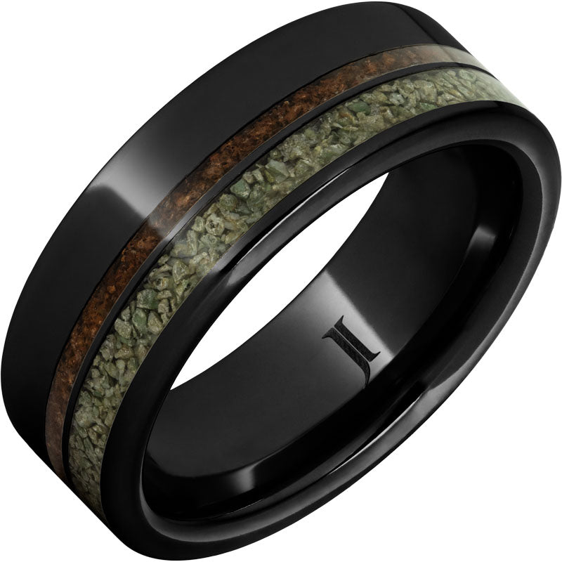 Black Diamond Ceramic™ Ring with Dual Dinosaur Fossil Inlays
