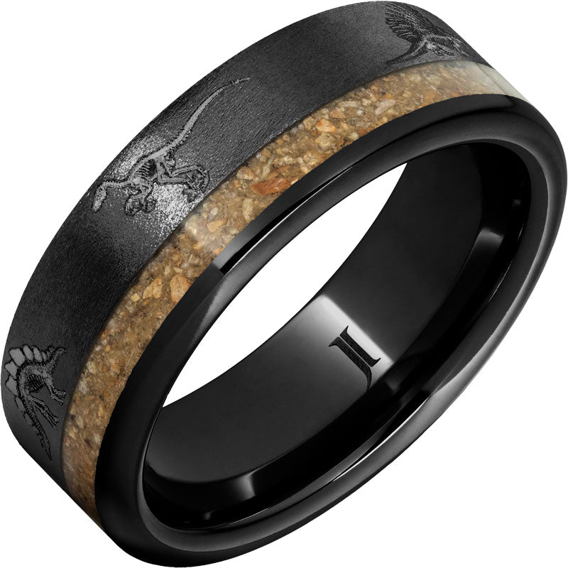 Dinosaur Skeleton Black Diamond Ceramic™ Ring with Dinosaur Fossil Inlay