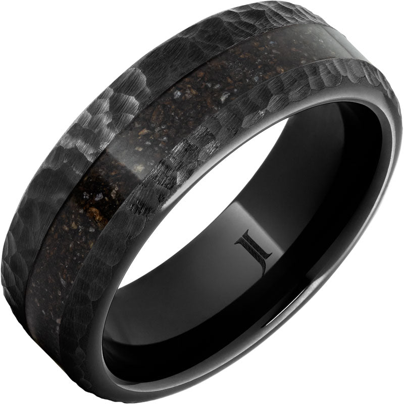 Black Diamond Ceramic™ Ring with Grey Dinosaur Bone Inlay