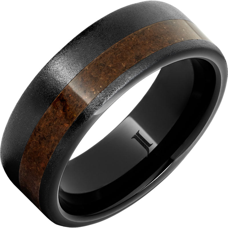 Black Diamond Ceramic™ Ring with Crimson Fossil Dinosaur Bone Inlay