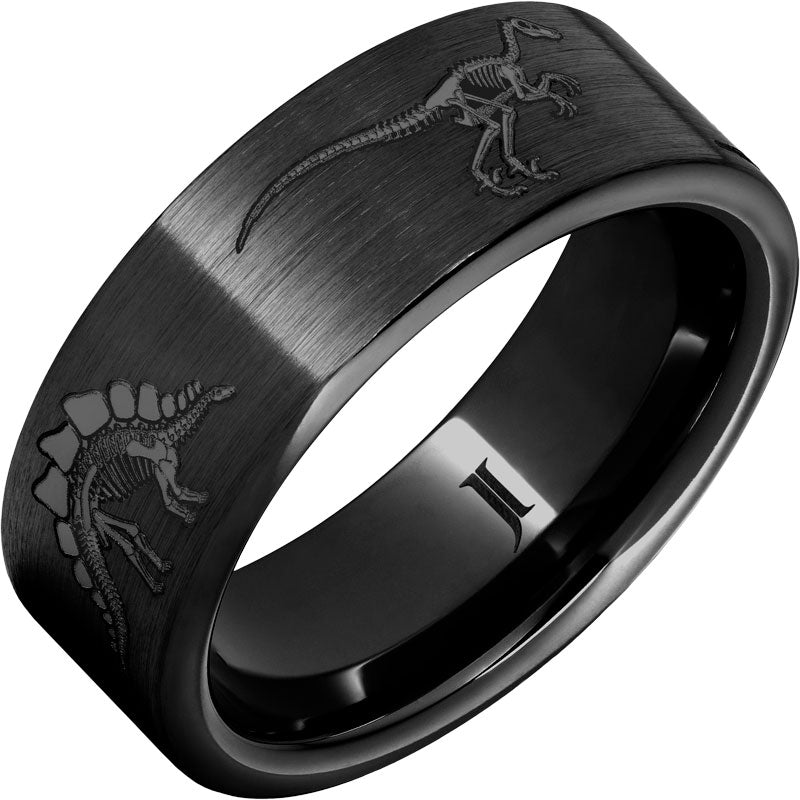Black Diamond Ceramic™ Dinosaur Fossil Skeleton Engraved Ring