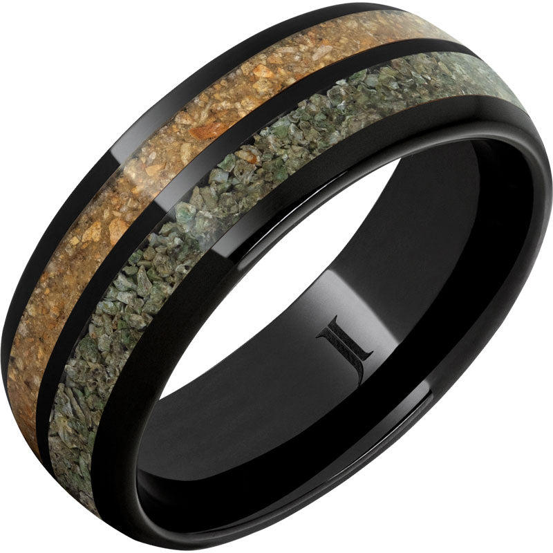Black Diamond Ceramic™ Dual Dinosaur Bone Inlay Ring